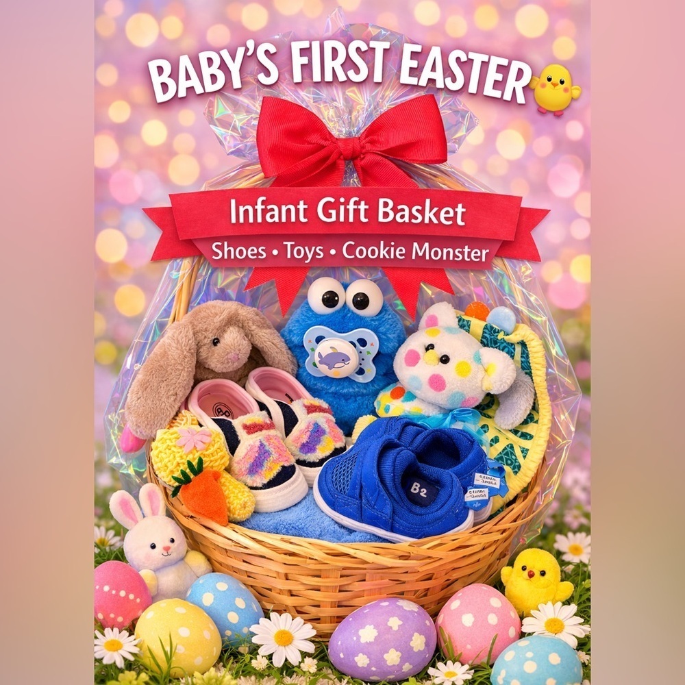 🧺
Vintage Cookie Monster & Booties Infant Easter Basket Baby Gift Set